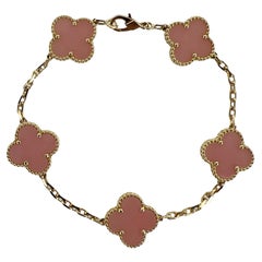Van Cleef & Arpels Vintage Alhambra Pink Opal 5 Motif 18KYG Link Bracelet B&P
