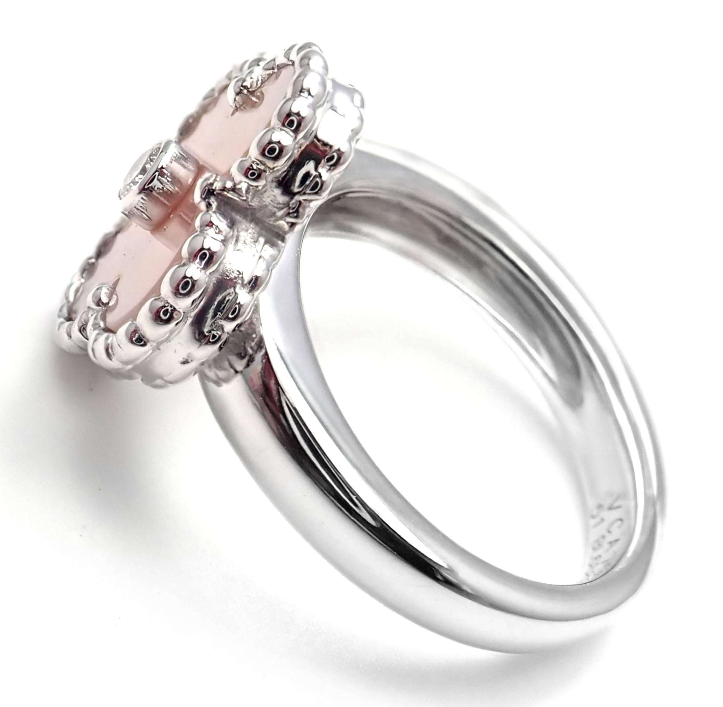 Women's or Men's Van Cleef & Arpels Vintage Alhambra Pink Opal Diamond White Gold Ring