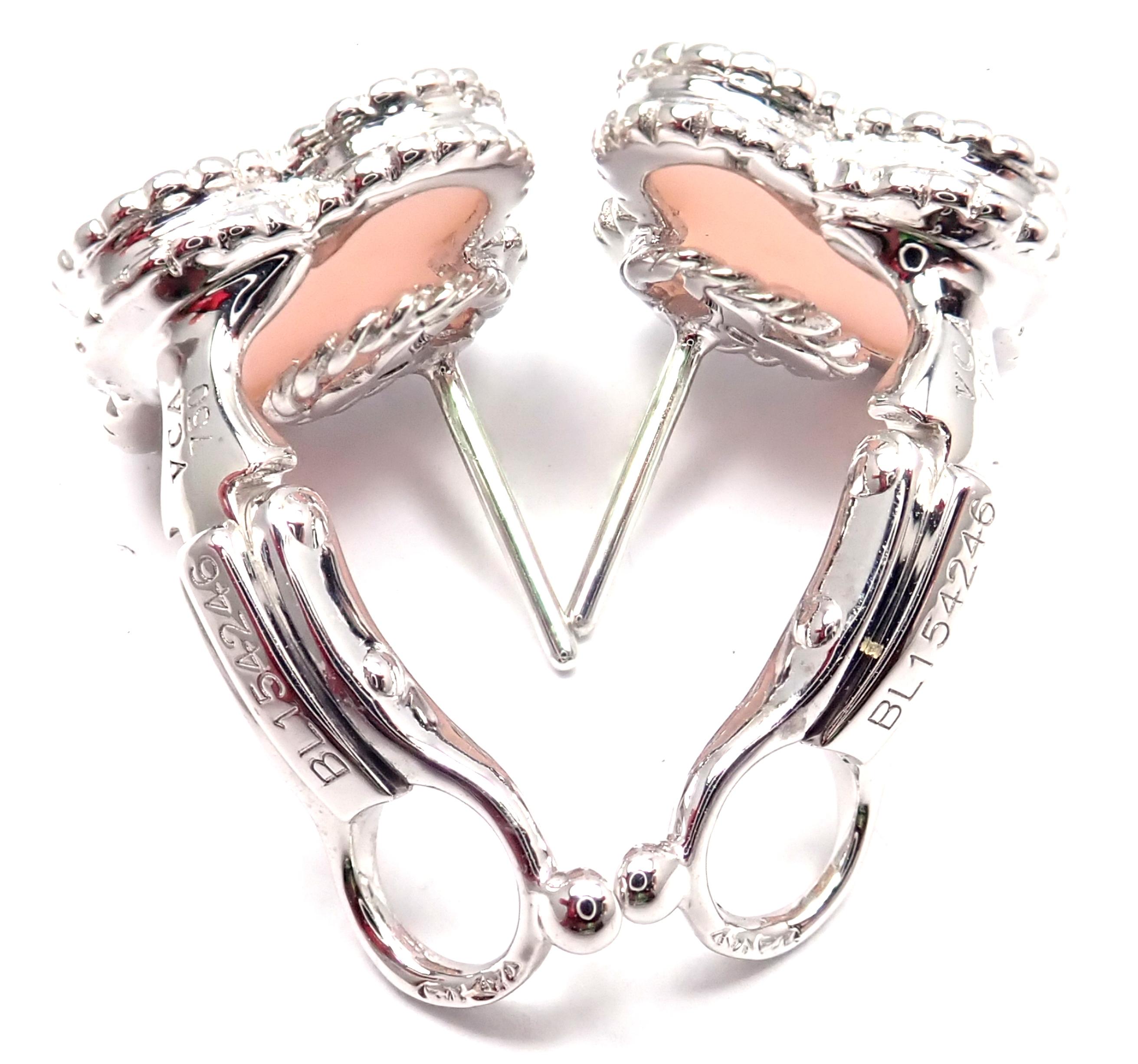 Van Cleef & Arpels Vintage Alhambra Pink Opal White Gold Earrings 2