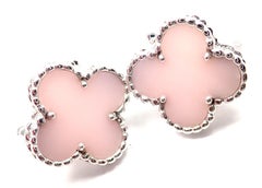 Van Cleef & Arpels Vintage Alhambra Pink Opal White Gold Earrings
