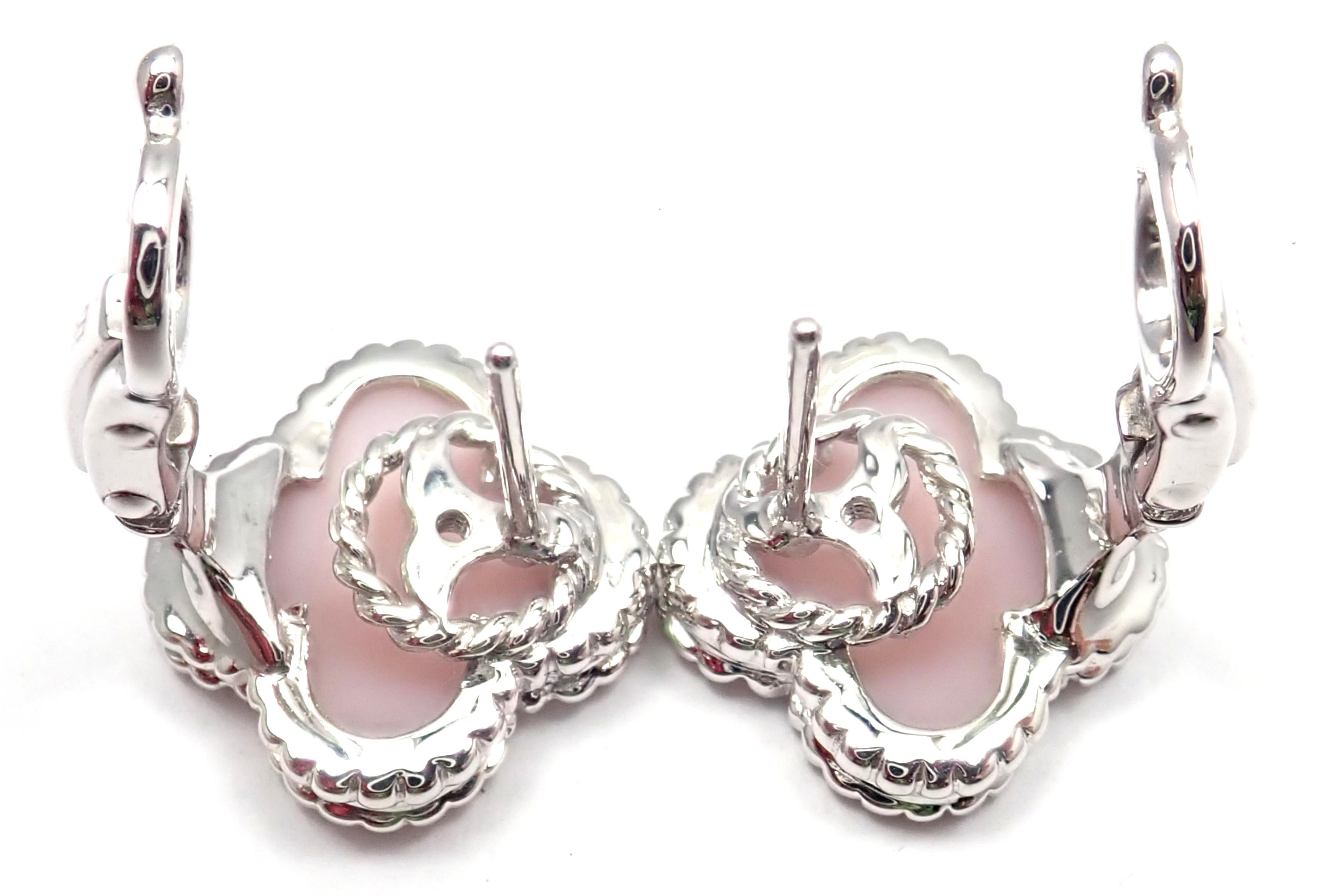 Van Cleef & Arpels Vintage Alhambra Pink Opal White Gold Earrings 1