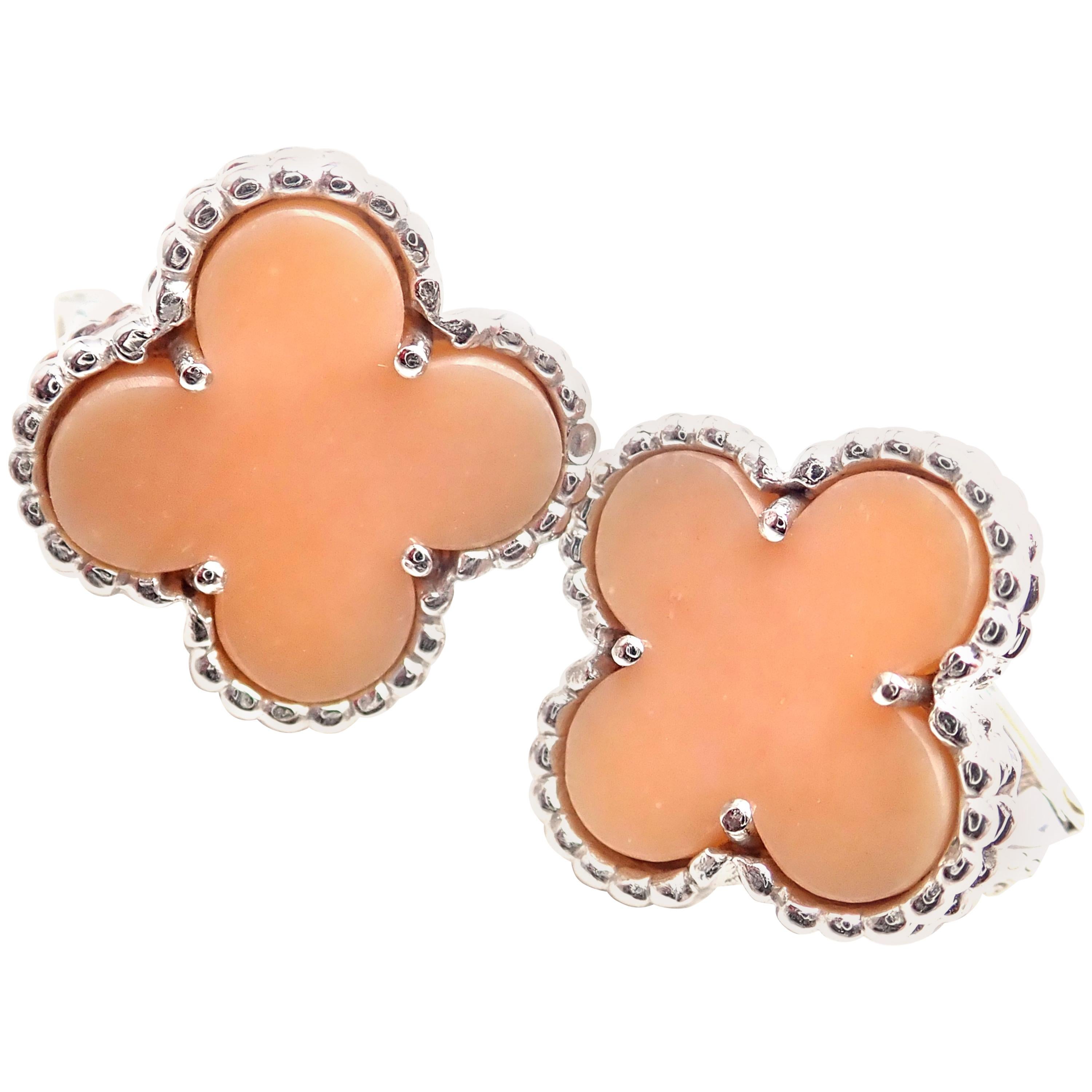 Van Cleef 
Arpels Vintage Alhambra Pink Opal White Gold Earrings