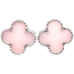 Van Cleef & Arpels Vintage Alhambra Pink Opal White Gold Earrings