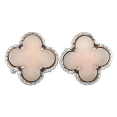 Van Cleef & Arpels Vintage Alhambra Pink Opal White Gold Omega Back Earrings