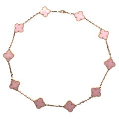 Van Cleef 
Arpels Vintage Alhambra Pink Porcelain 10 Motif Rose Gold Necklace