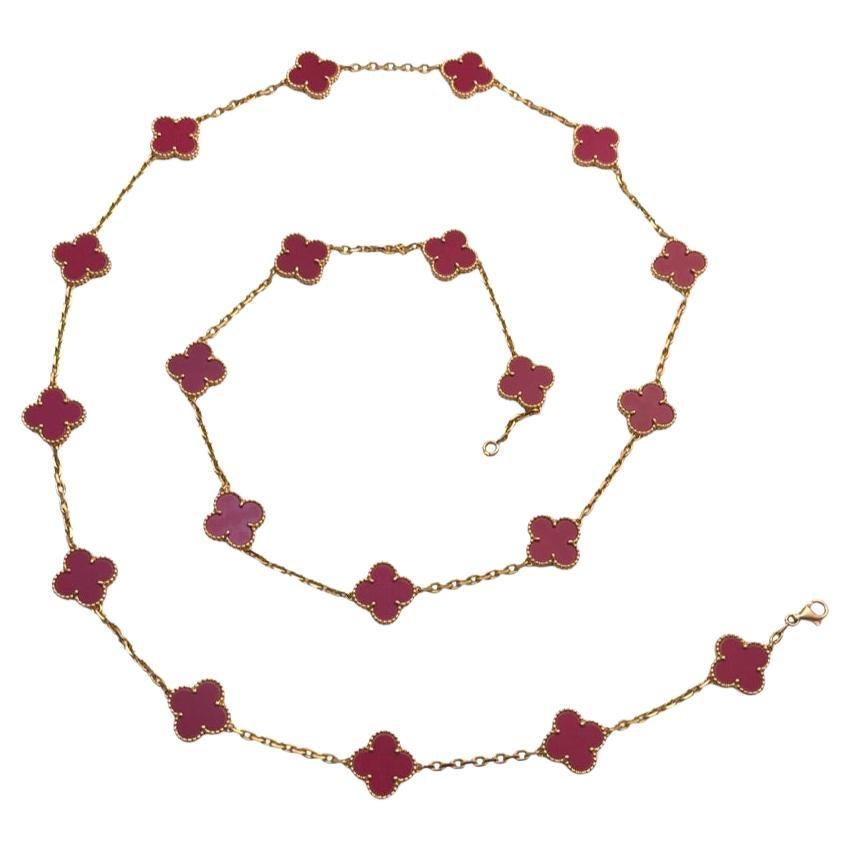Van Cleef & Arpels Vintage Alhambra Pink Porcelain 18k Rose Gold Necklace