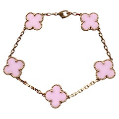 Van Cleef & Arpels Vintage Alhambra Porcelana rosa 5 Motivos Pulsera de oro rosa