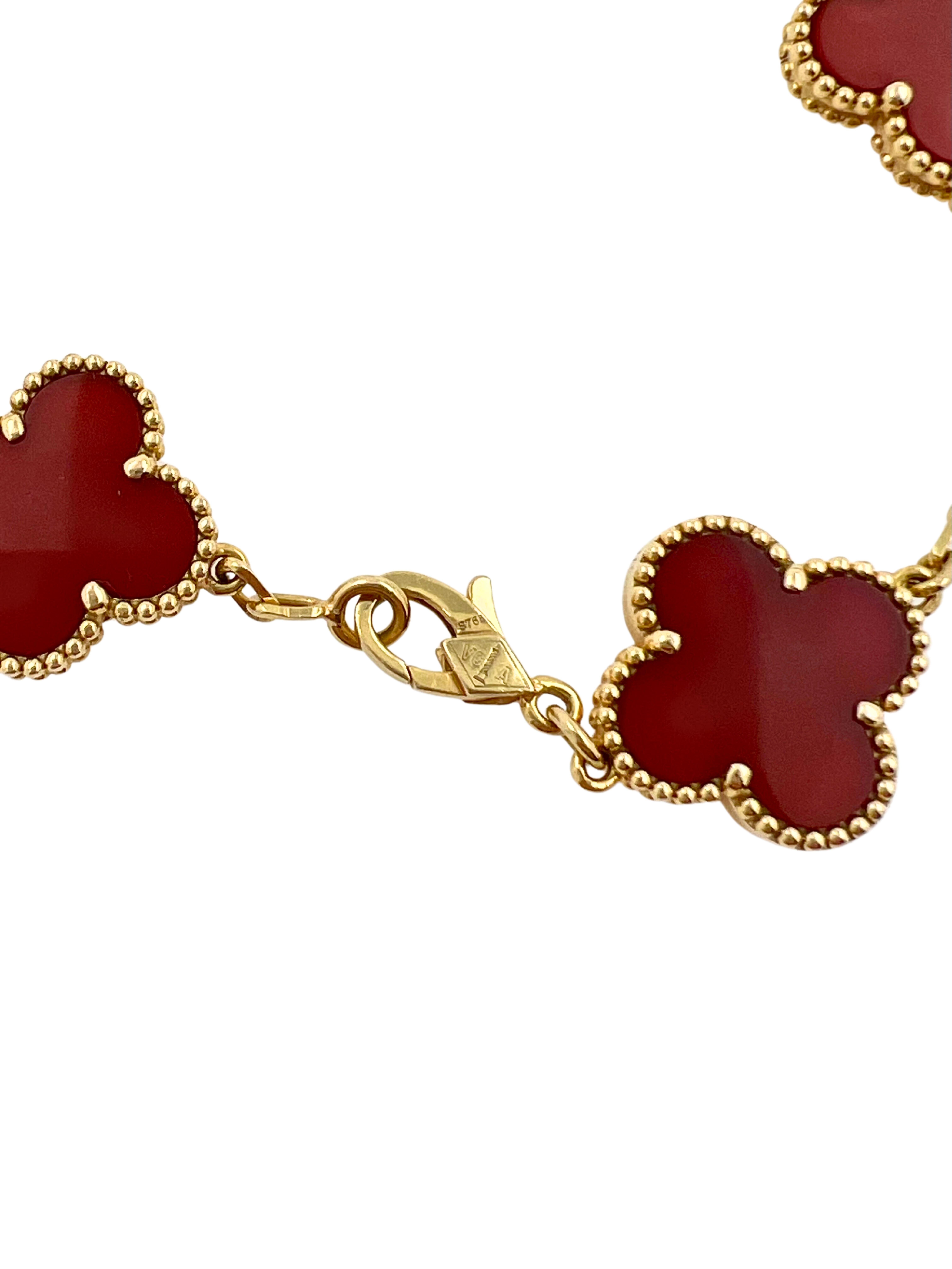 Van Cleef & Arpels Vintage Alhambra Red Carnelian 5 Motifs Yellow Gold Bracelet 2