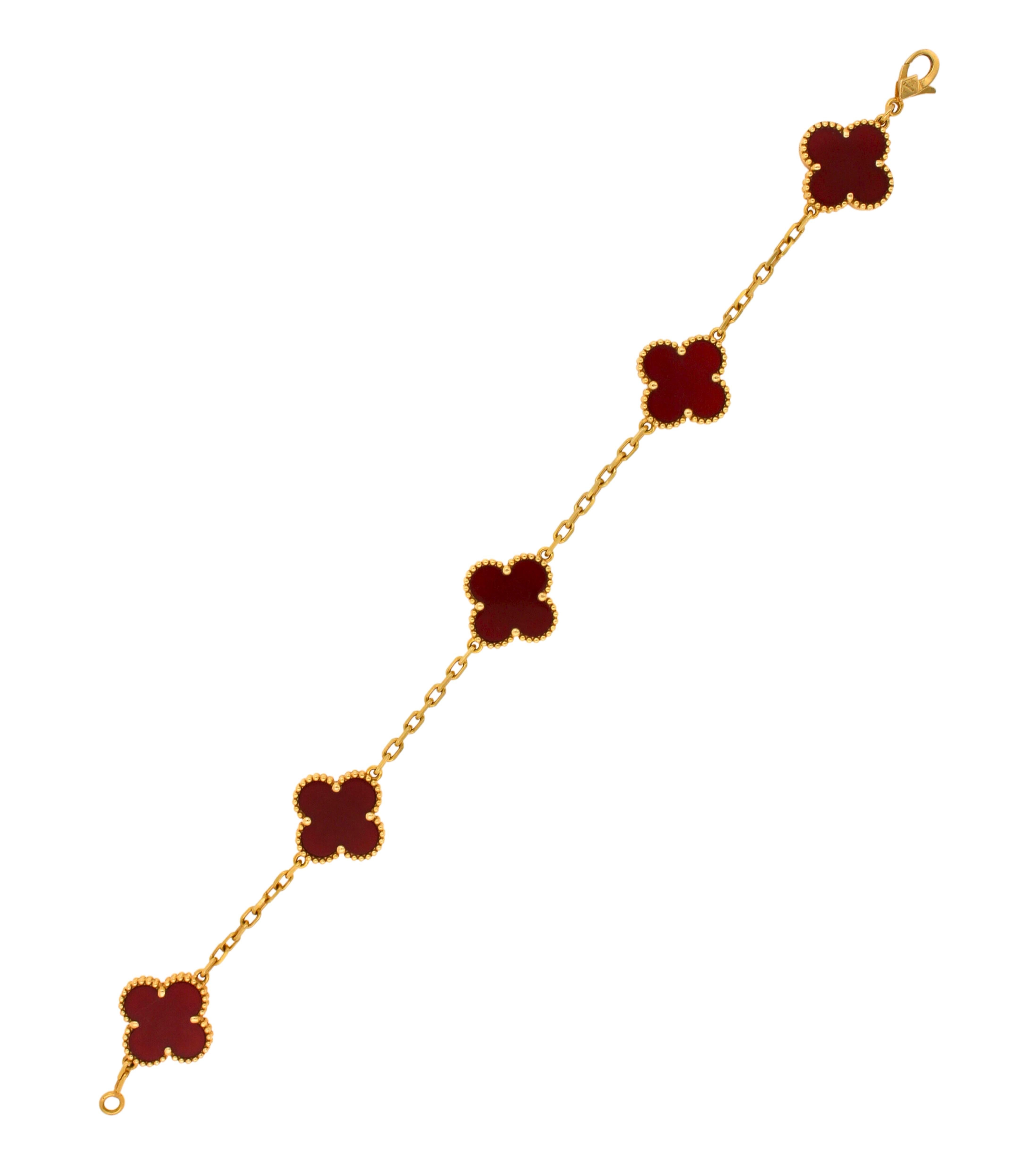 Van Cleef & Arpels Pulsera Vintage Alhambra Cornalina Roja 5 Motivos Oro Amarillo 5