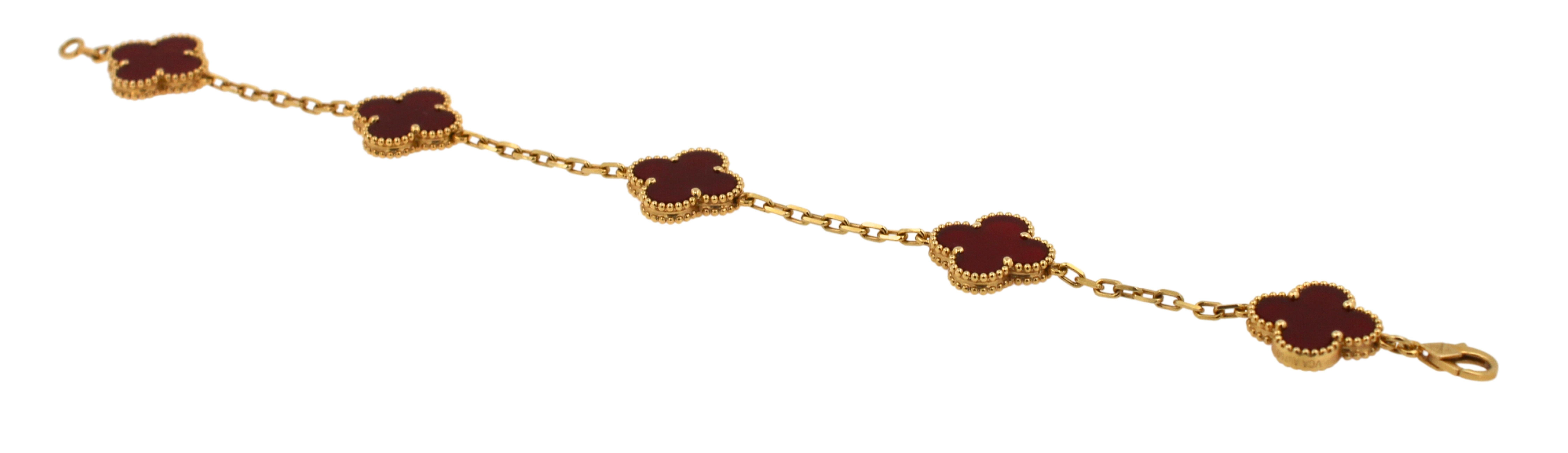 Van Cleef & Arpels Vintage Alhambra Red Carnelian 5 Motifs Yellow Gold Bracelet 9