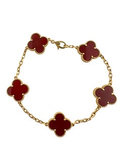 Van Cleef & Arpels Vintage Alhambra Red Carnelian 5 Motifs Yellow Gold Bracelet