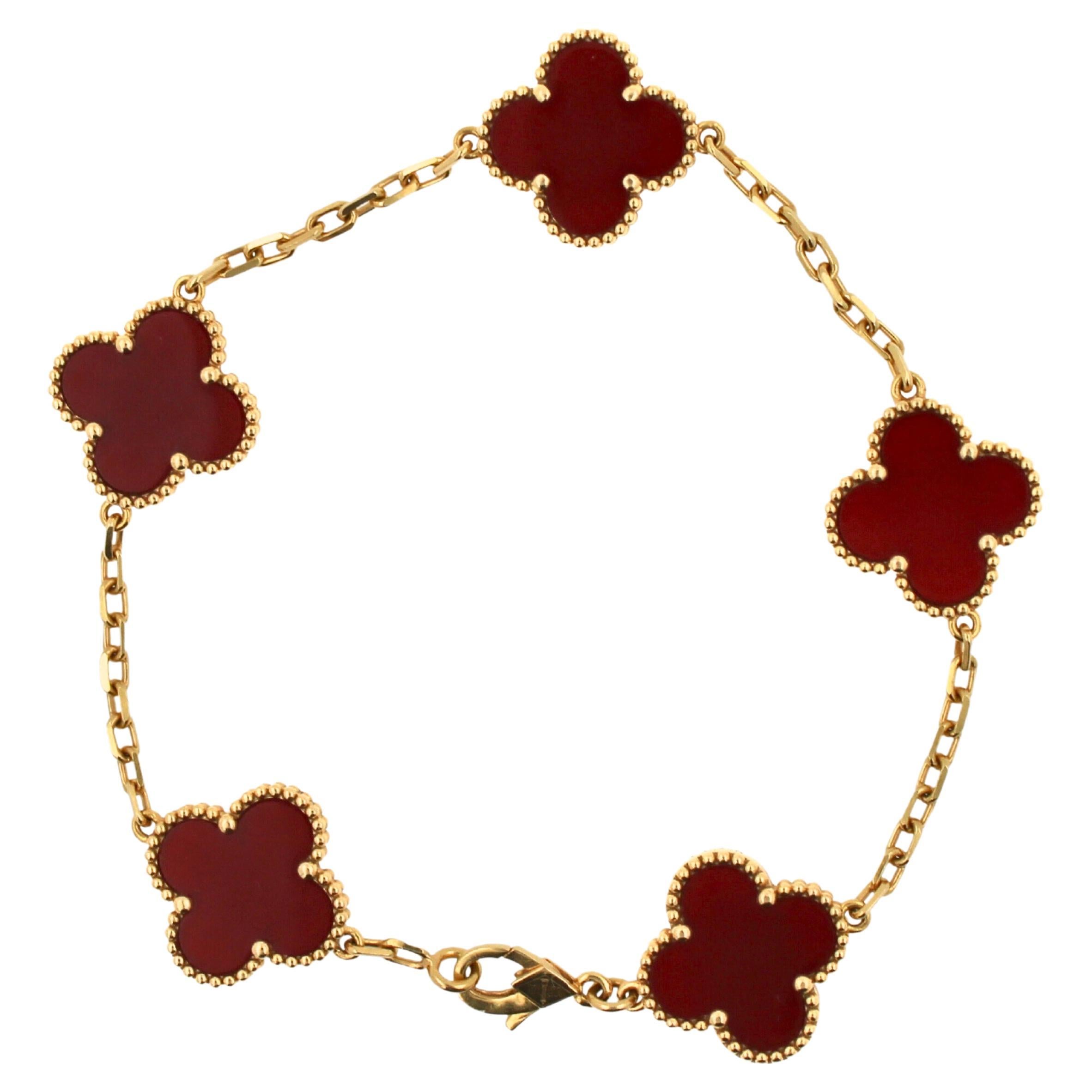 Vintage Alhambra bracelet, 5 motifs 18K yellow gold, Diamond