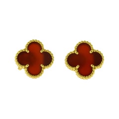 Van Cleef & Arpels Vintage Alhambra Red Carnelian Gold Earring Studs