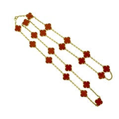 Van Cleef & Arpels Vintage Alhambra Red Coral 18 Karat Yellow Gold Necklace