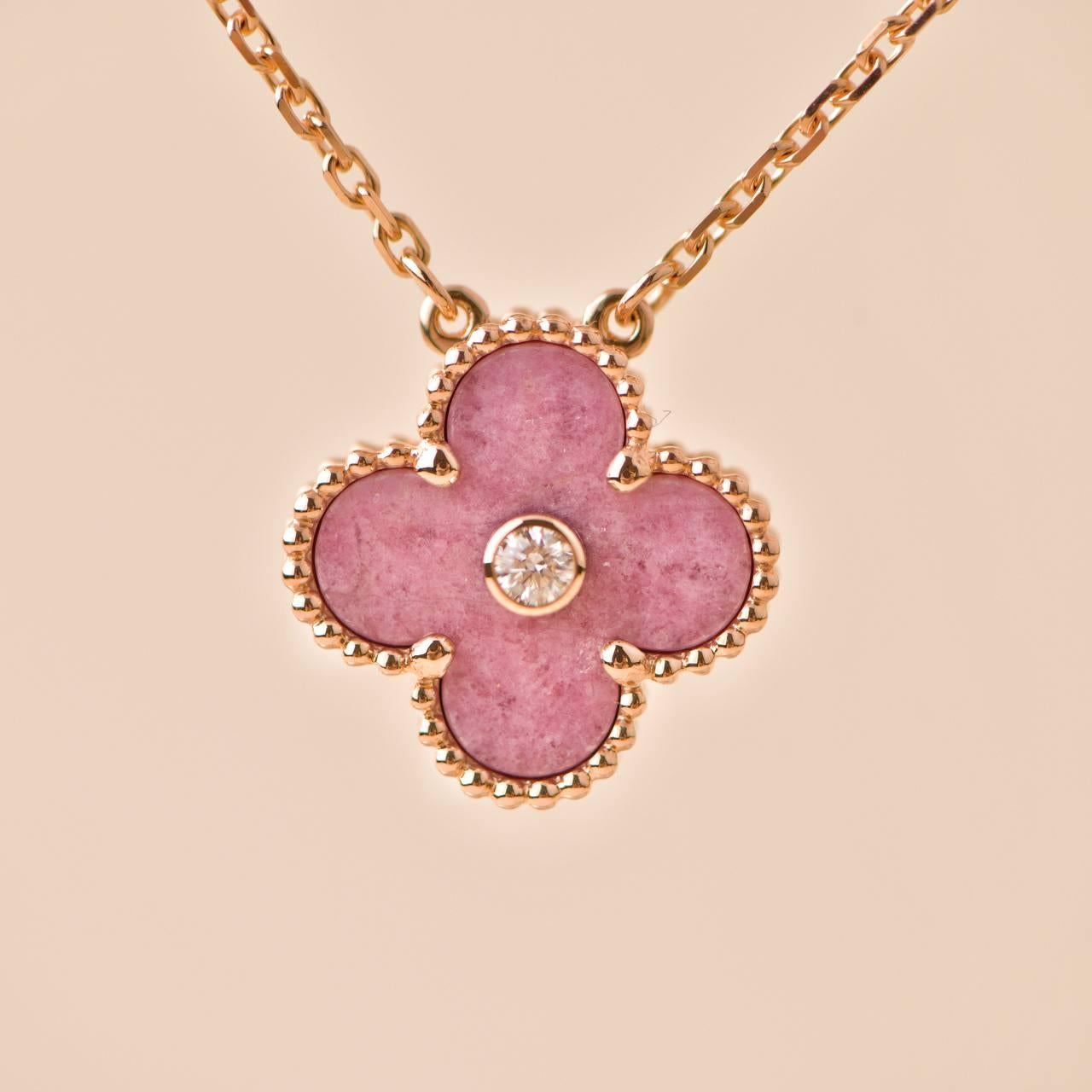 Women's or Men's Van Cleef & Arpels Vintage Alhambra Rhodonite Diamond 2021 Holiday Pendant