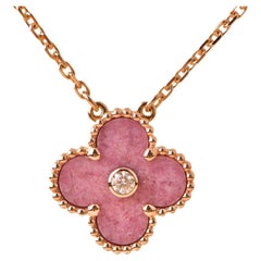 Van Cleef & Arpels Vintage Alhambra Rhodonite Diamond 2021 Holiday Pendant