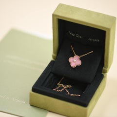 Van Cleef & Arpels Vintage Alhambra Rhodonite Diamond Rose Gold Holiday Pendant