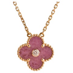 Van Cleef & Arpels Vintage Alhambra Rhodonite Diamond Rose Gold Holiday Pendant
