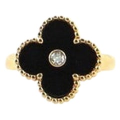 Van Cleef & Arpels Vintage Alhambra Ring 18K Yellow Gold and Onyx with Diamond
