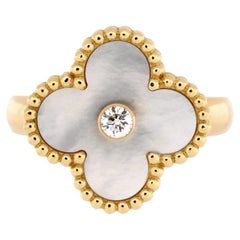 Van Cleef and Arpels Vintage Alhambra Ring in 18k Gold Diamond Mother ...