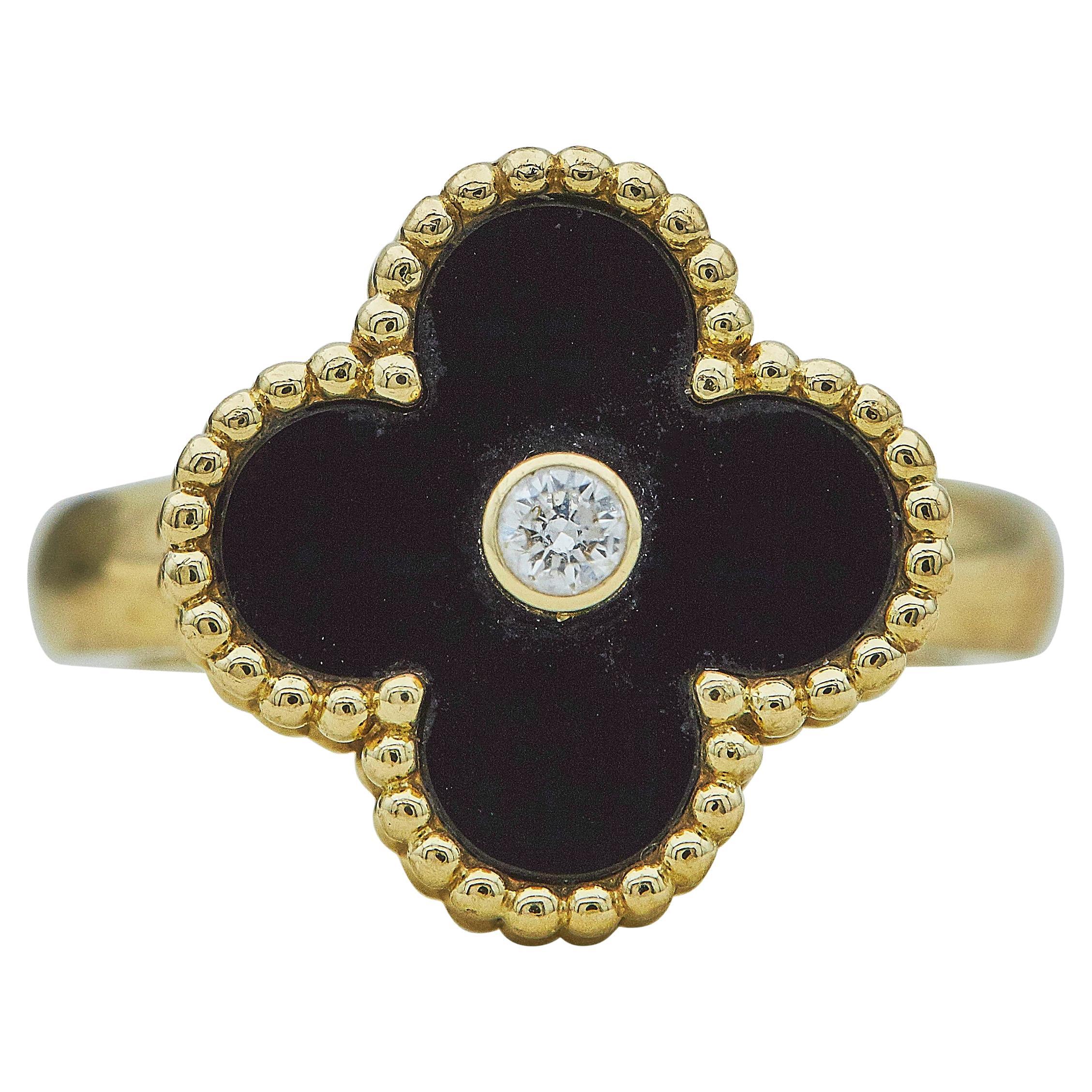 Van Cleef & Arpels Anillo Alhambra Vintage 18K YG Diamante Ónice Talla 49,5