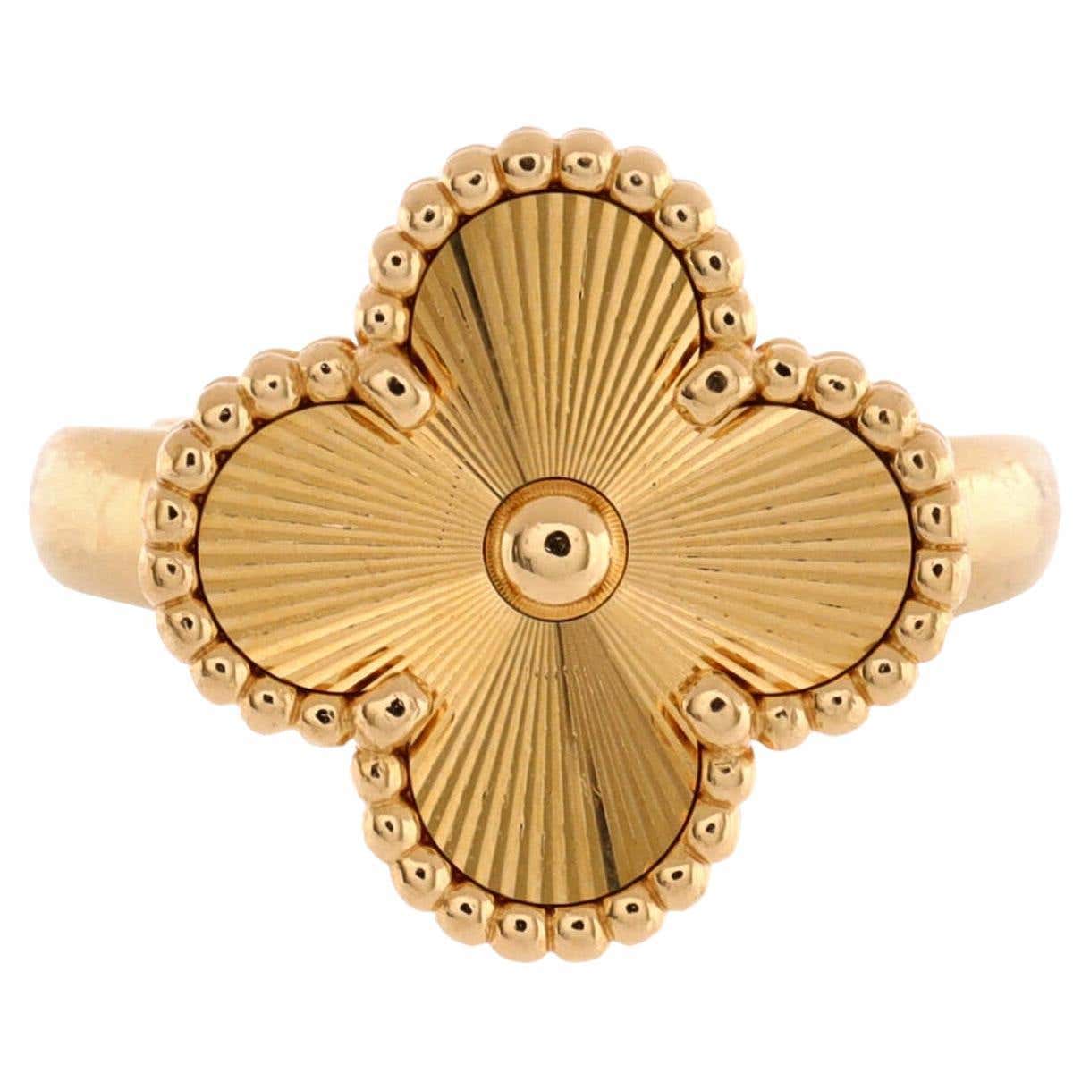 Van Cleef and Arpels Vintage Alhambra Ring Guilloche 18k Yellow Gold ...