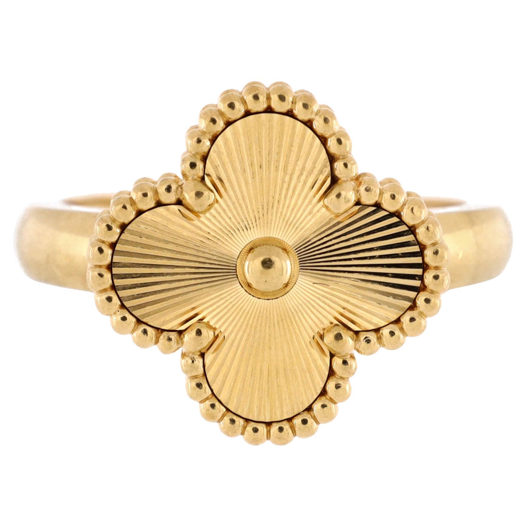 Van Cleef and Arpels Vintage Alhambra Ring Guilloche 18k Yellow Gold ...