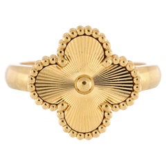 Van Cleef & Arpels Vintage Alhambra Ring Guilloche 18k Yellow Gold