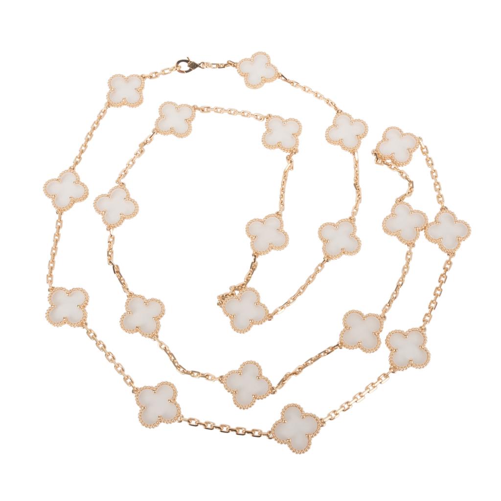 Van Cleef & Arpels Vintage Alhambra Rock Crystal 20 Motif Necklace Very Rare For Sale 4