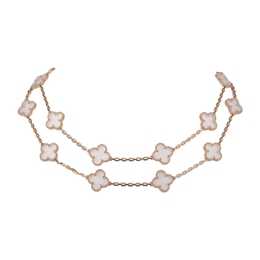 Van Cleef & Arpels Vintage Alhambra Rock Crystal 20 Motif Necklace Very Rare In New Condition In Miami, FL
