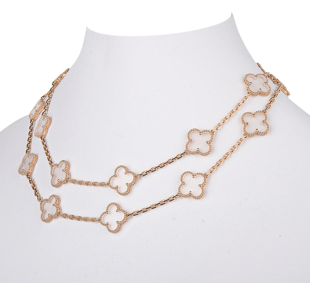 Women's Van Cleef & Arpels Vintage Alhambra Rock Crystal 20 Motif Necklace Very Rare