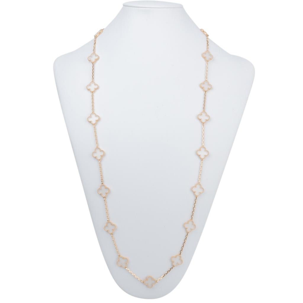 Van Cleef & Arpels Vintage Alhambra Rock Crystal 20 Motif Necklace Very Rare For Sale 1