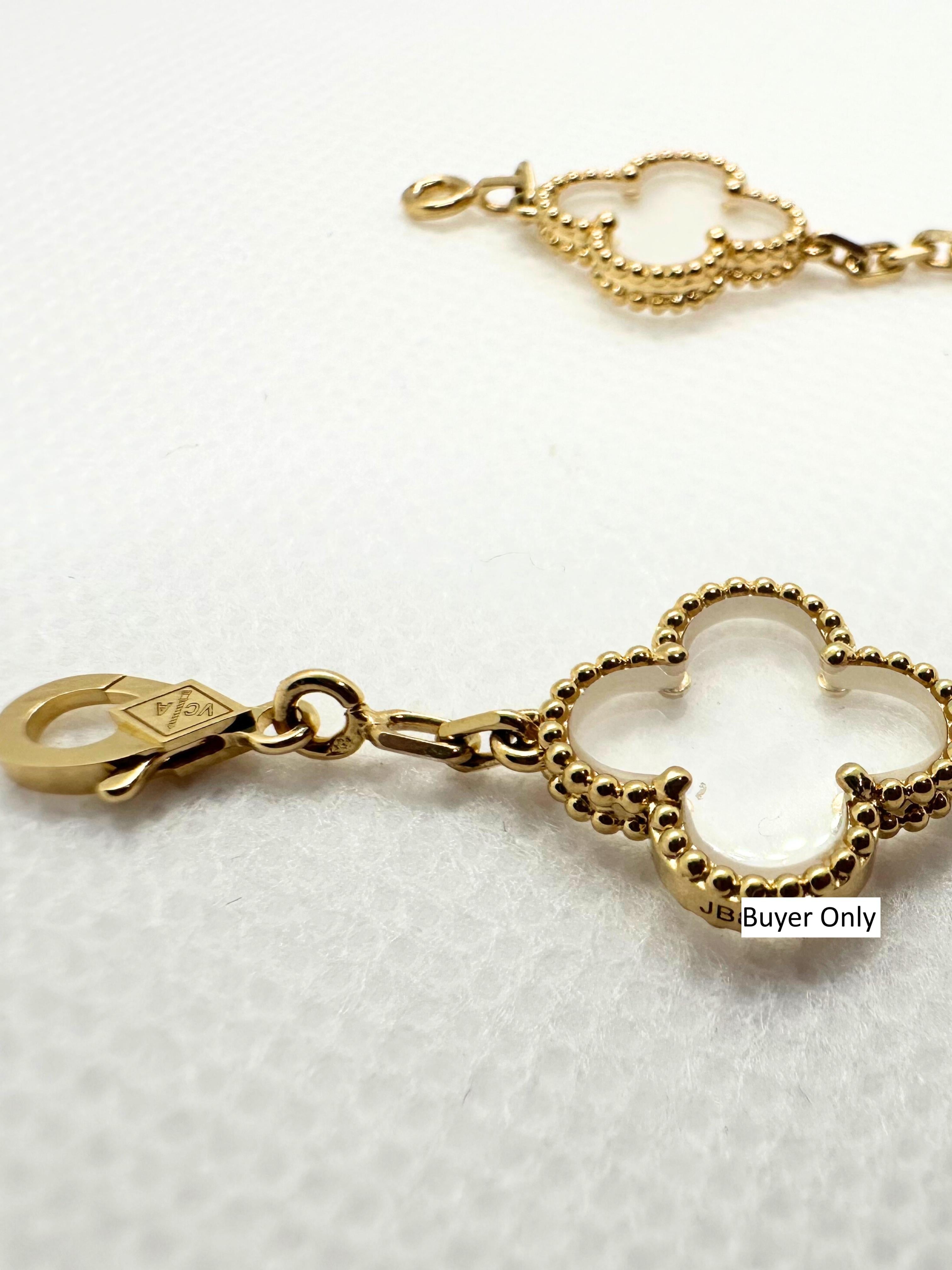 Van Cleef & Arpels Vintage Alhambra Rock Crystal Quartz 18K Yellow Gold Bracelet For Sale 8