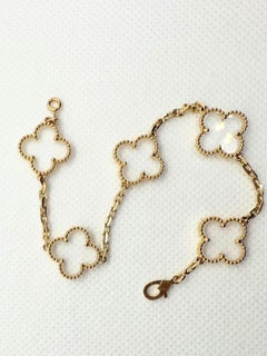 Van Cleef & Arpels Vintage Alhambra Rock Crystal Quartz 18K Yellow Gold Bracelet