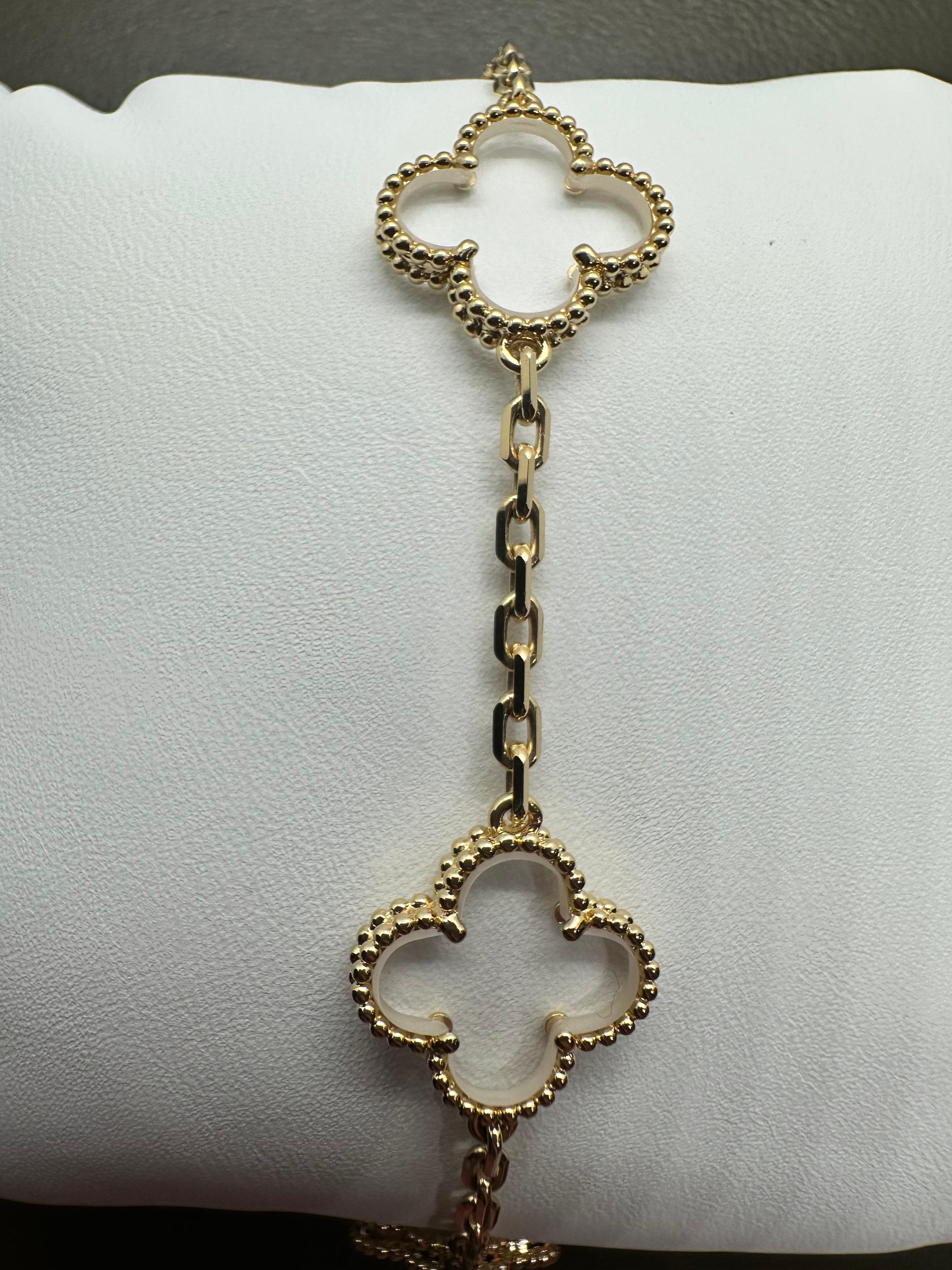 Van Cleef & Arpels Vintage Alhambra Rock Crystal Quartz 18K Yellow Gold Bracelet In Excellent Condition For Sale In Oakton, VA