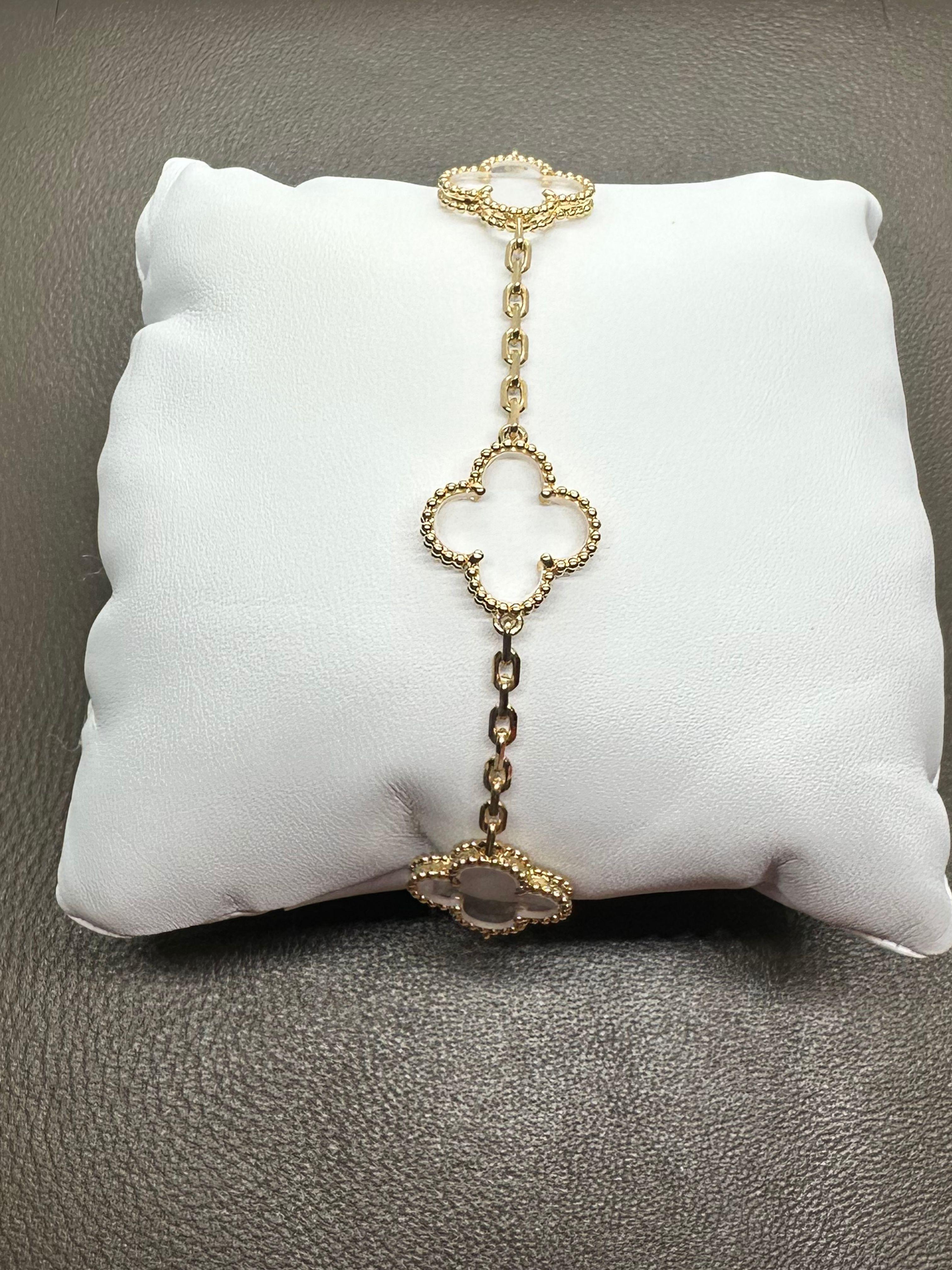 Women's or Men's Van Cleef & Arpels Vintage Alhambra Rock Crystal Quartz 18K Yellow Gold Bracelet For Sale