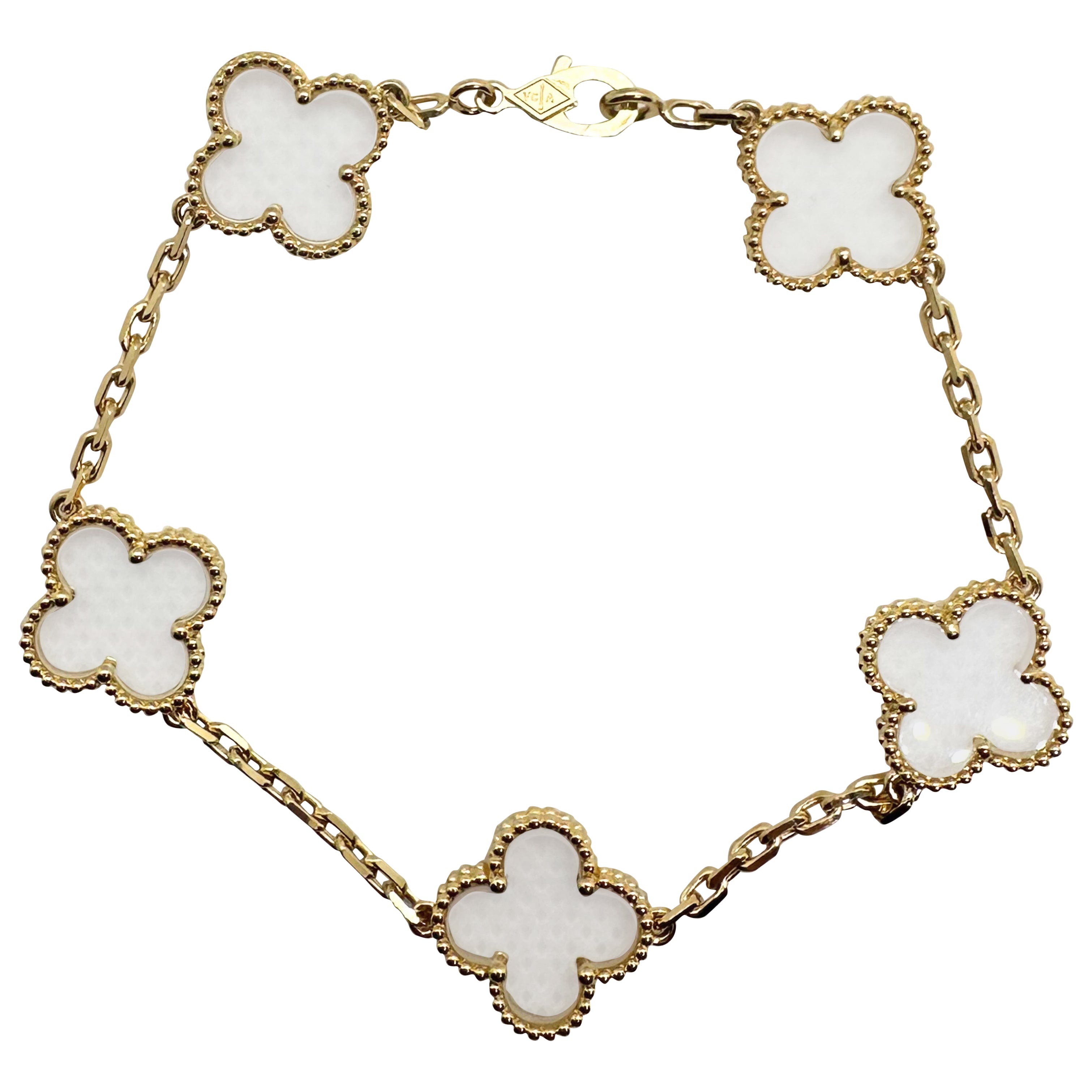 Van Cleef 
Arpels Vintage Alhambra Rock Crystal Quartz 18K Yellow Gold Bracelet For Sale