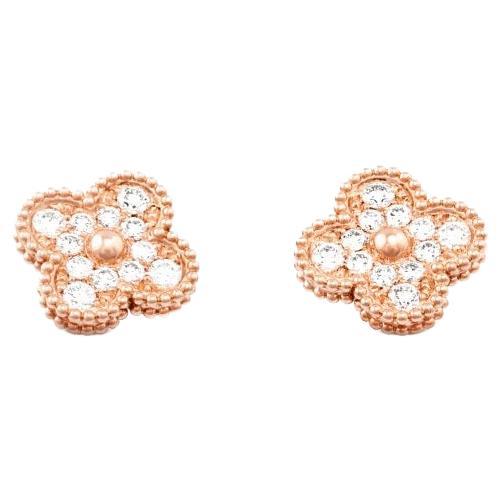 Van Cleef & Arpels Vintage Alhambra Rose Gold and Diamonds Earrings