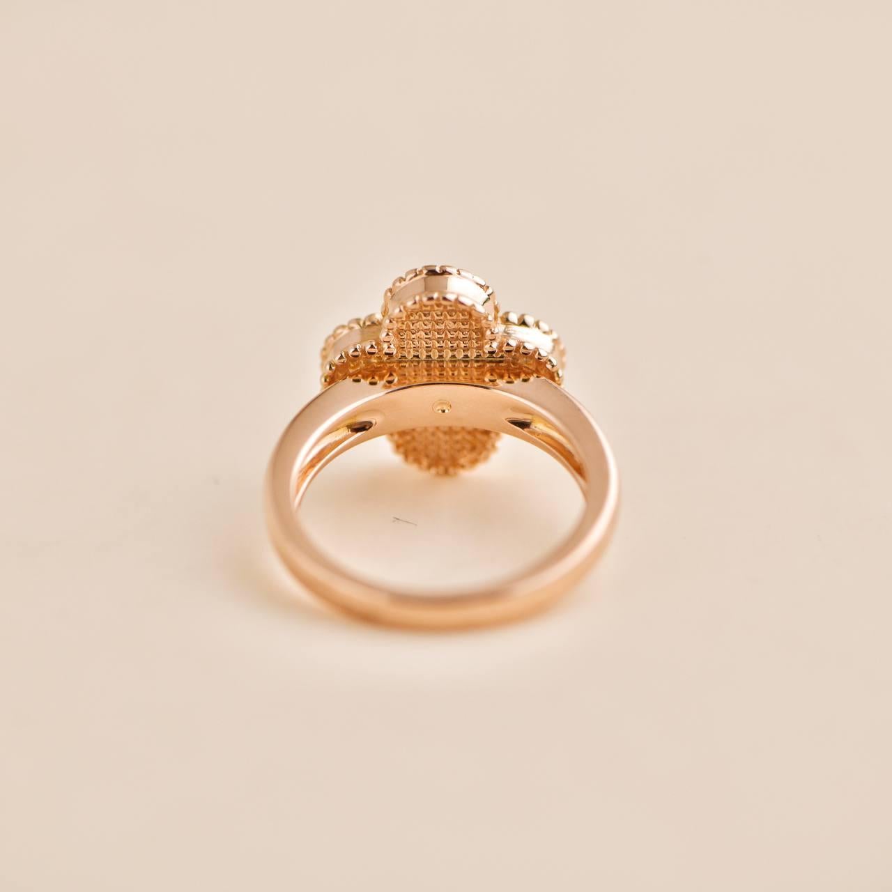 Women's or Men's Van Cleef & Arpels Vintage Alhambra Rose Gold Diamond Hammered Ring Size 53 For Sale
