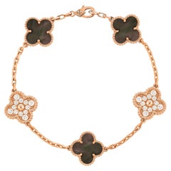 Van Cleef & Arpels Vintage Alhambra Rose Gold Diamond Mother of Pearl Bracelet