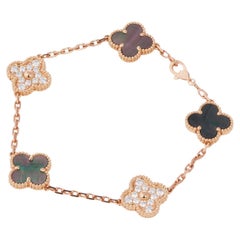 Van Cleef & Arpels Vintage Alhambra Rose Gold Diamond Mother of Pearl Bracelet