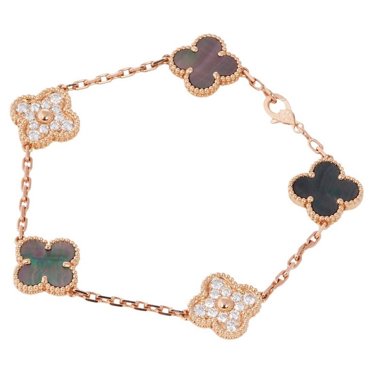 Van Cleef and Arpels Vintage Alhambra Rose Gold Diamond Mother of Pearl  Bracelet at 1stDibs | vca bracelet alhambra, van cleef bracelet, van cleef  alhambra bracelet