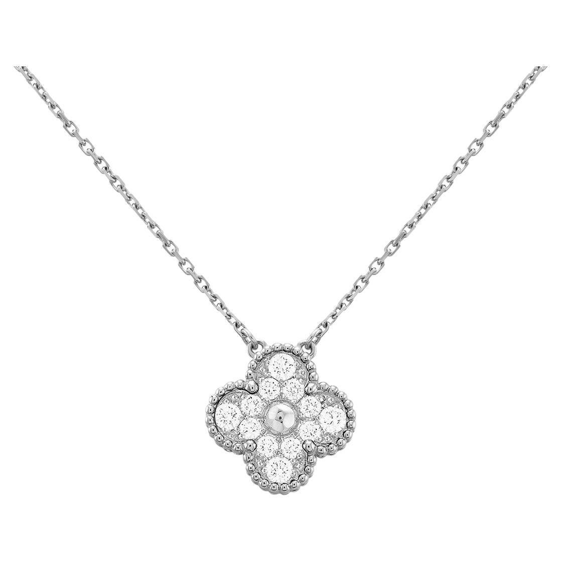 Van Cleef & Arpels Vintage Alhambra Round Diamond Pendant Necklace 18K Gold For Sale
