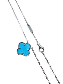 Van Cleef & Arpels Collier pendentif Alhambra Vintage Turquoise Teal Or Blanc