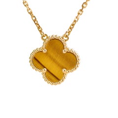 Van Cleef & Arpels Vintage Alhambra Tiger Eye 18K Yellow Gold Pendant Necklace