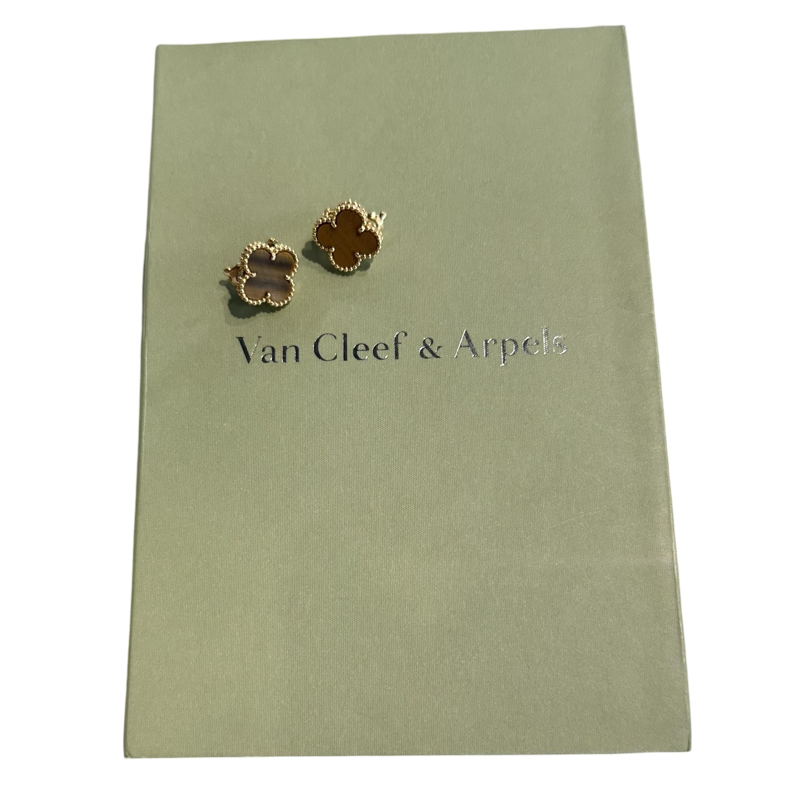 Van Cleef & Arpels Vintage Alhambra Tigerauge-Ohrringe aus 18 Karat Gelbgold 2