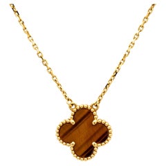 Van Cleef & Arpels Vintage Alhambra Tiger Eye Necklace Pendant 18K Yellow Gold