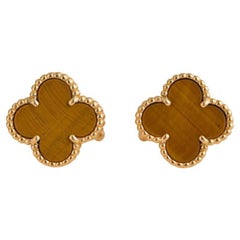 Van Cleef & Arpels Vintage Alhambra Tiger's Eye 18K Yellow Gold Earrings