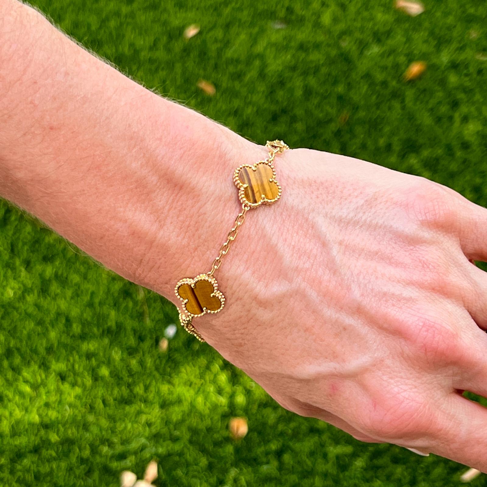 Van Cleef & Arpels Vintage Alhambra Tigerauge 18K Gelbgold Gliederarmband (Moderne)