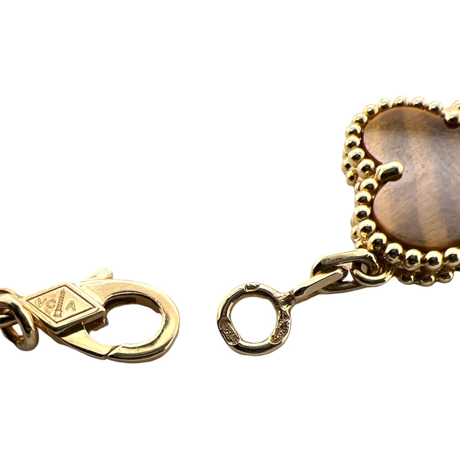Modern Van Cleef & Arpels Vintage Alhambra Tiger's Eye 18K Yellow Gold Link Bracelet